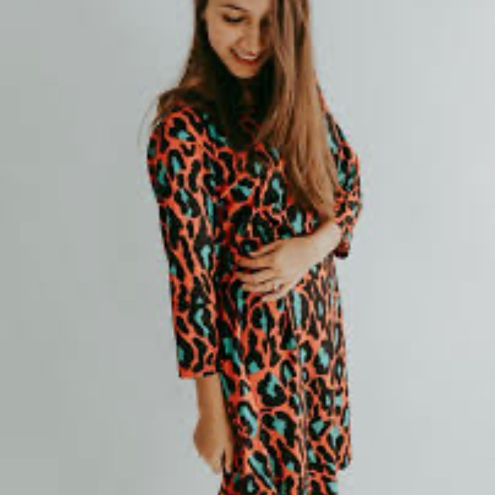 Yelete Women's Leopard Print Dress - Orange and Black
